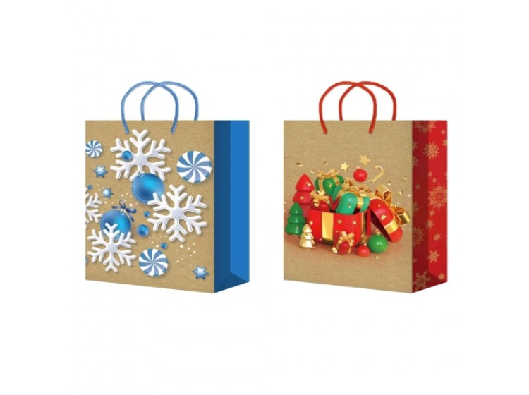 Пакет подарочный 18х23+10см НГ цвет Крафт/Белый (х10/200) 10 шт/упак